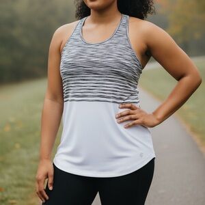 Athleta Womens Tank Top XL Finish Fast Racerback Gray And White Style 598047